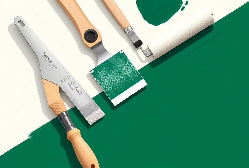 Outils de peinture disposés dans l'ordre des étapes du chantier