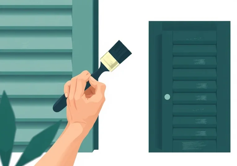 Mise en peinture au pinceau de volets et d'encadrements en bois